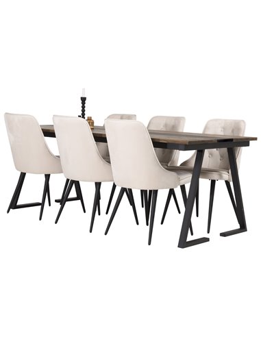 Matgrupp Jakarta med Velvet Deluxe matstolar, 200 × 90 cm
