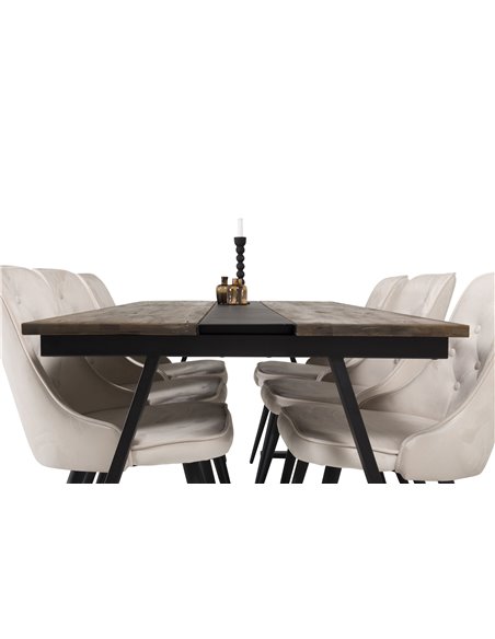 Matgrupp Jakarta med Velvet Deluxe matstolar, 200 × 90 cm