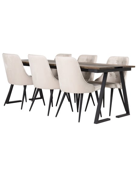 Matgrupp Jakarta med Velvet Deluxe matstolar, 200 × 90 cm