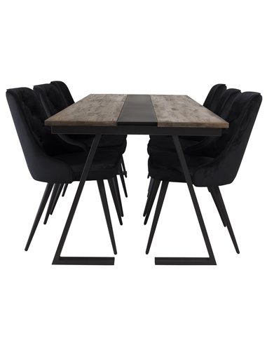 Matgrupp Jakarta med Velvet Deluxe matstolar, 200 × 90 cm