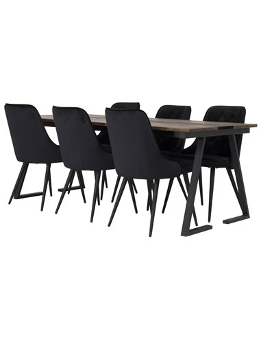 Matgrupp Jakarta med Velvet Deluxe matstolar, 200 × 90 cm