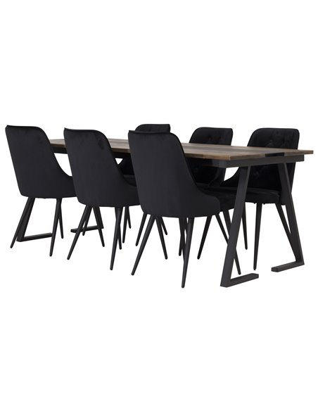 Matgrupp Jakarta med Velvet Deluxe matstolar, 200 × 90 cm