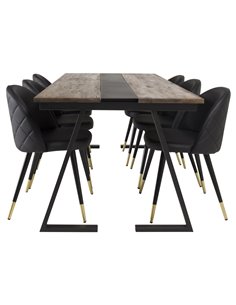 Matgrupp Jakarta med Velvet matstolar, 200 × 90 cm