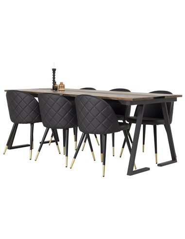 Matgrupp Jakarta med Velvet matstolar, 200 × 90 cm