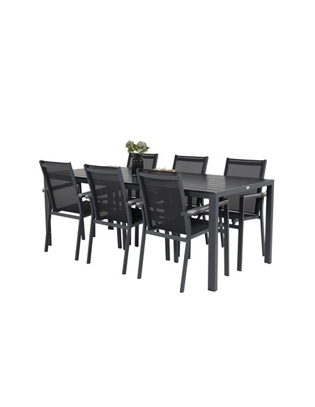 Matgrupp Break med Parma matstolar, 205 × 90 cm
