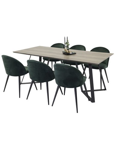 Matgrupp Marina med Velvet matstolar, 180 × 90 cm