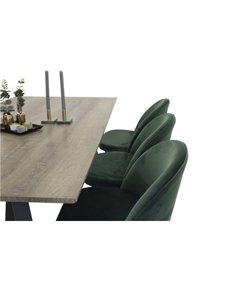 Matgrupp Marina med Velvet matstolar, 180 × 90 cm
