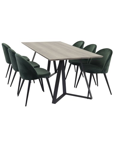 Matgrupp Marina med Velvet matstolar, 180 × 90 cm