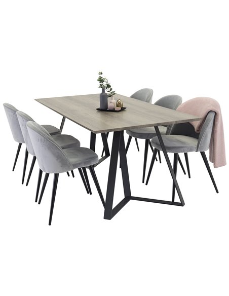 Matgrupp Marina med Velvet matstolar, 180 × 90 cm