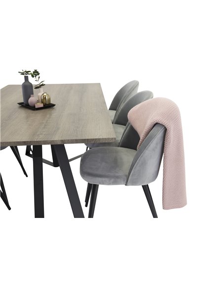 Matgrupp Marina med Velvet matstolar, 180 × 90 cm