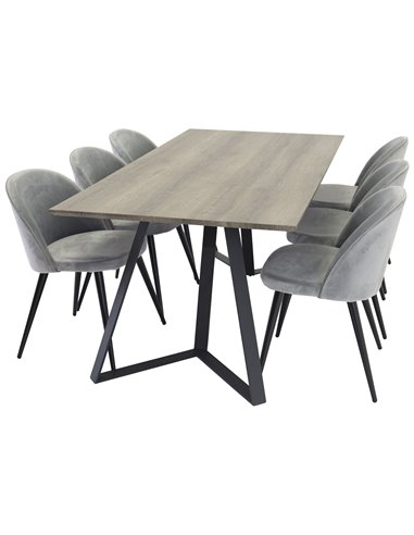 Matgrupp Marina med Velvet matstolar, 180 × 90 cm