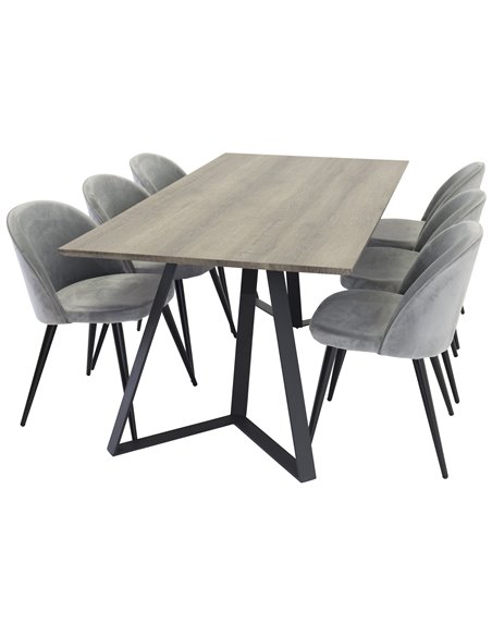Matgrupp Marina med Velvet matstolar, 180 × 90 cm