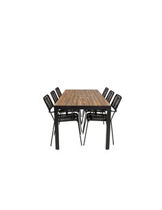 Matgrupp Bois med Lindos matstolar, 205 × 90 cm, Svart/Natur
