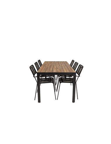 Matgrupp Bois med Lindos matstolar, 205 × 90 cm, Svart/Natur