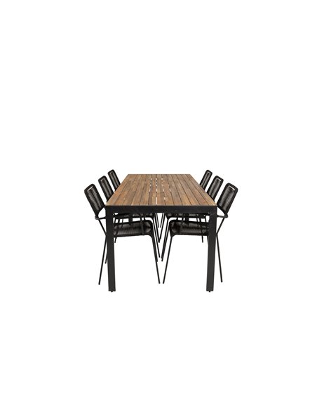 Matgrupp Bois med Lindos matstolar, 205 × 90 cm, Svart/Natur