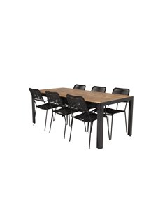 Matgrupp Bois med Lindos matstolar, 205 × 90 cm, Svart/Natur 2