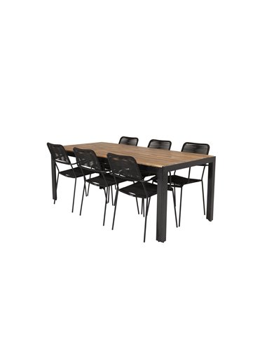 Matgrupp Bois med Lindos matstolar, 205 × 90 cm, Svart/Natur