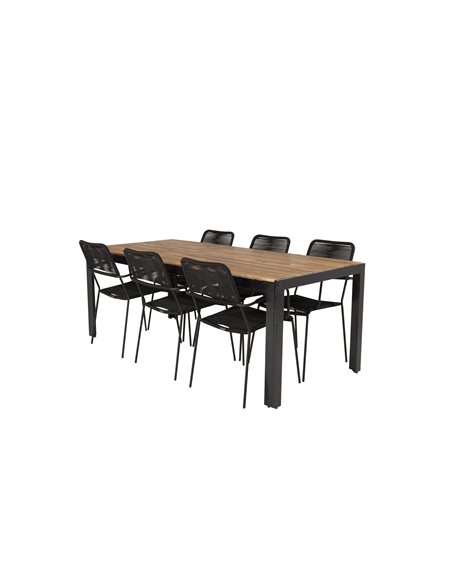 Matgrupp Bois med Lindos matstolar, 205 × 90 cm, Svart/Natur