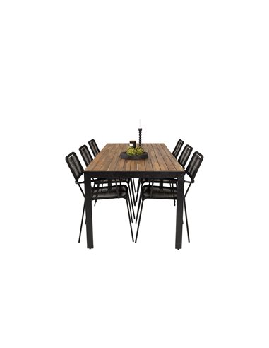 Matgrupp Bois med Lindos matstolar, 205 × 90 cm, Svart/Natur