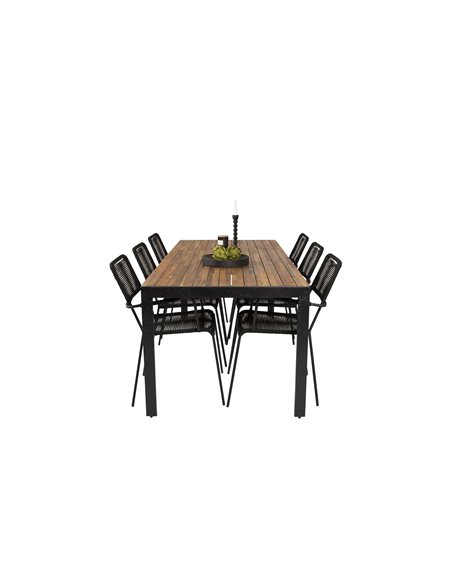 Matgrupp Bois med Lindos matstolar, 205 × 90 cm, Svart/Natur
