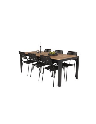 Matgrupp Bois med Lindos matstolar, 205 × 90 cm, Svart/Natur