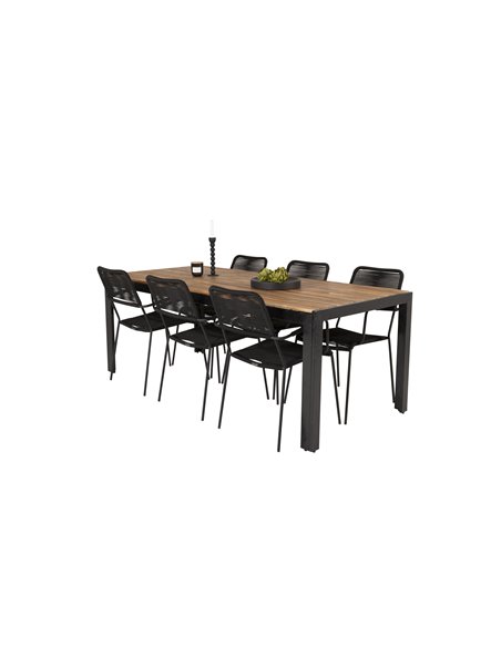 Matgrupp Bois med Lindos matstolar, 205 × 90 cm, Svart/Natur