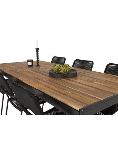 Matgrupp Bois med Lindos matstolar, 205 × 90 cm, Svart/Natur