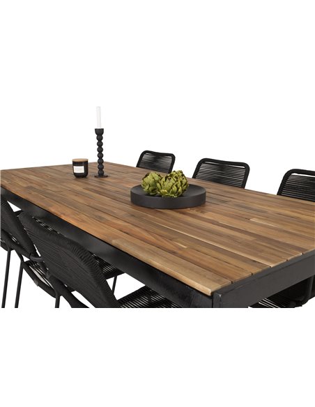 Matgrupp Bois med Lindos matstolar, 205 × 90 cm, Svart/Natur