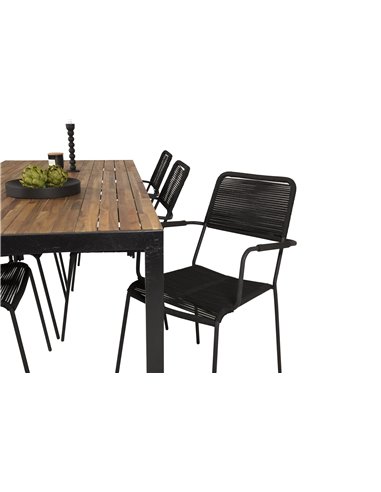 Matgrupp Bois med Lindos matstolar, 205 × 90 cm, Svart/Natur