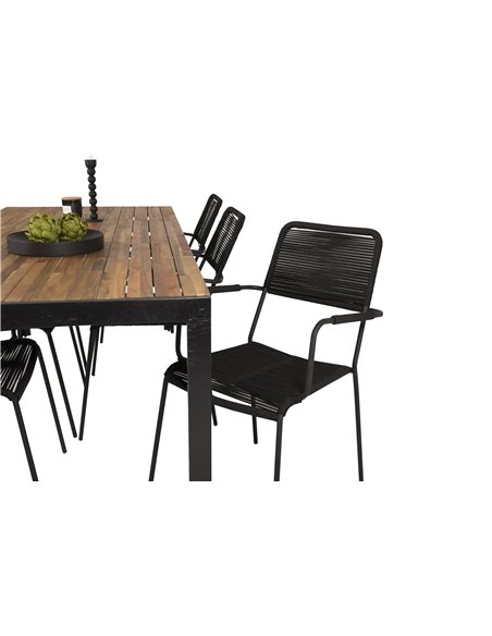 Matgrupp Bois med Lindos matstolar, 205 × 90 cm, Svart/Natur