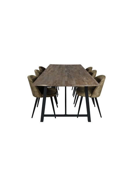 Matgrupp Malang med Velvet matstolar, 250 × 100 cm