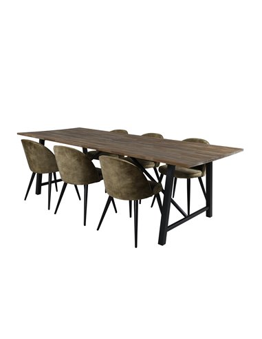Matgrupp Malang med Velvet matstolar, 250 × 100 cm