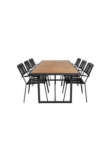 Matgrupp Khung med Lindos matstolar, 200 × 100 cm, Svart/Natur