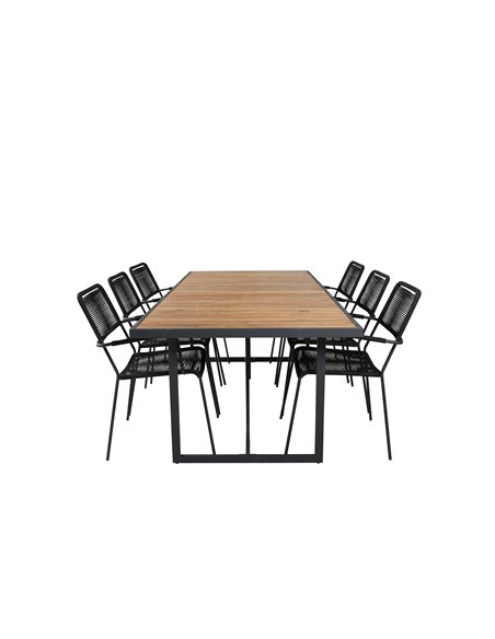 Matgrupp Khung med Lindos matstolar, 200 × 100 cm, Svart/Natur