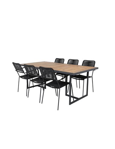 Matgrupp Khung med Lindos matstolar, 200 × 100 cm, Svart/Natur
