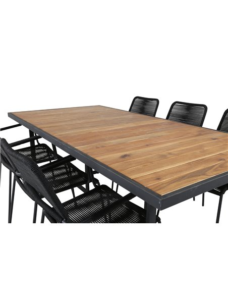 Matgrupp Khung med Lindos matstolar, 200 × 100 cm, Svart/Natur