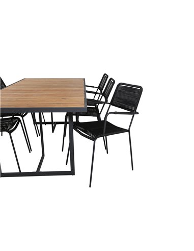 Matgrupp Khung med Lindos matstolar, 200 × 100 cm, Svart/Natur