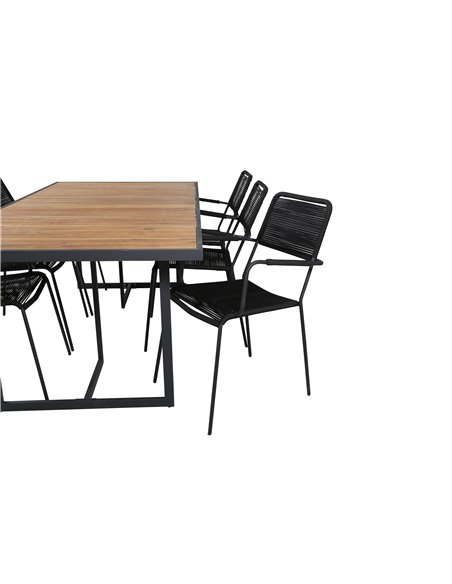 Matgrupp Khung med Lindos matstolar, 200 × 100 cm, Svart/Natur