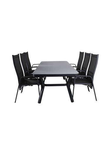 Matgrupp Virya med Copacabana matstolar, 200 × 100 cm, Svart/Grå