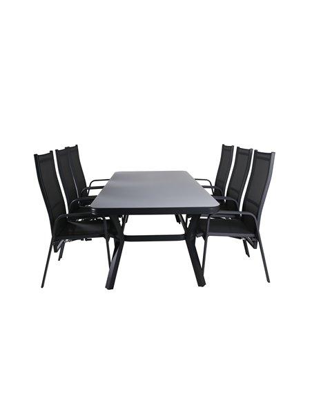 Matgrupp Virya med Copacabana matstolar, 200 × 100 cm, Svart/Grå
