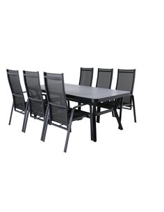 Matgrupp Virya med Copacabana matstolar, 200 × 100 cm, Svart/Grå 2