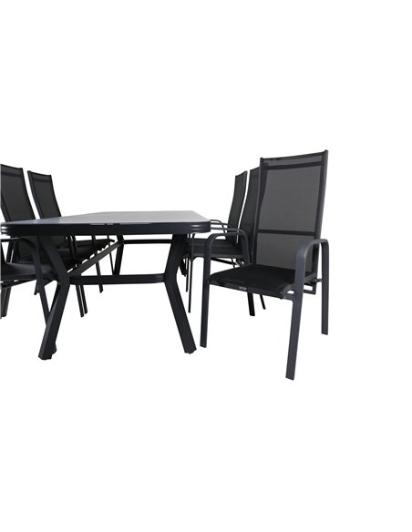 Matgrupp Virya med Copacabana matstolar, 200 × 100 cm, Svart/Grå