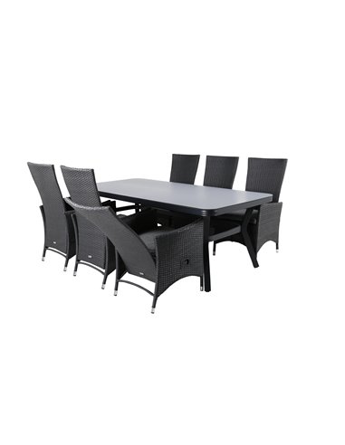 Matgrupp Virya med Padova matstolar, 200 × 100 cm, Svart/Grå