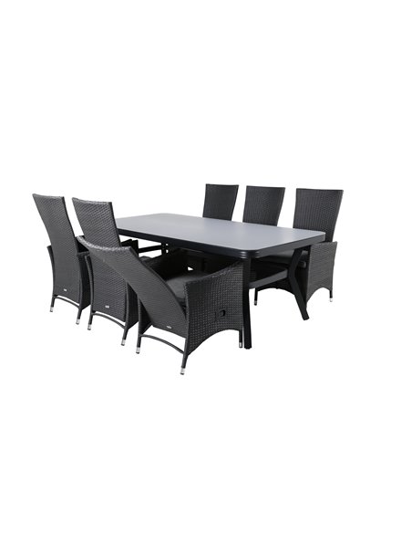 Matgrupp Virya med Padova matstolar, 200 × 100 cm, Svart/Grå