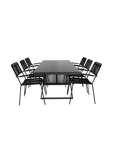 Matgrupp Dallas med Lindos matstolar, 193 × 90 cm, Svart
