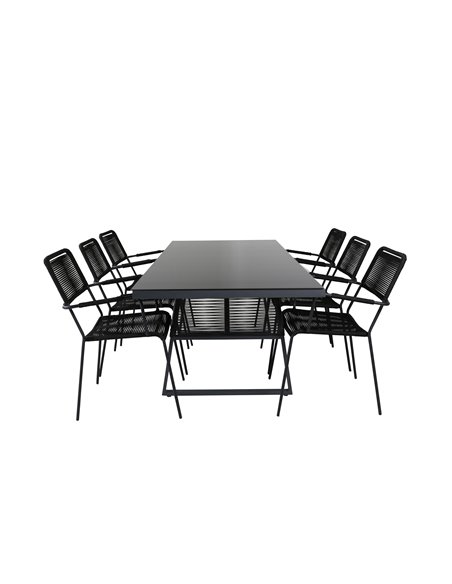 Matgrupp Dallas med Lindos matstolar, 193 × 90 cm, Svart