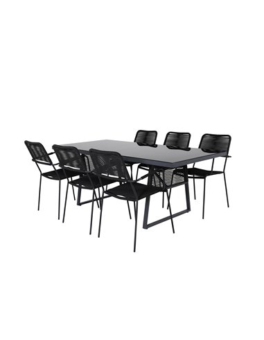 Matgrupp Dallas med Lindos matstolar, 193 × 90 cm, Svart