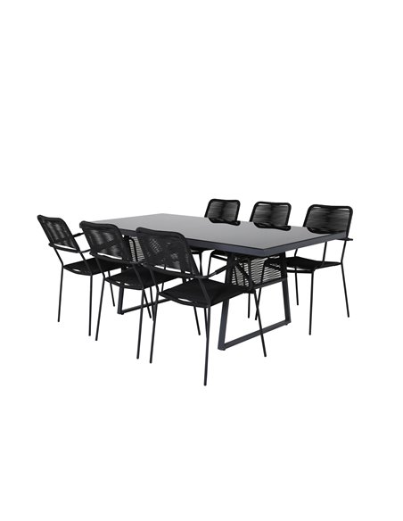 Matgrupp Dallas med Lindos matstolar, 193 × 90 cm, Svart