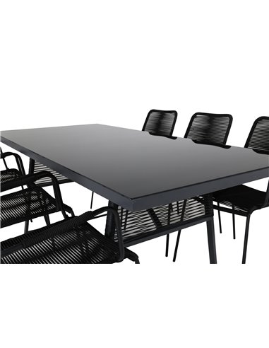 Matgrupp Dallas med Lindos matstolar, 193 × 90 cm, Svart