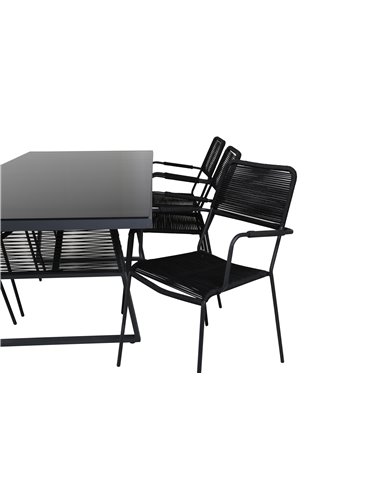 Matgrupp Dallas med Lindos matstolar, 193 × 90 cm, Svart